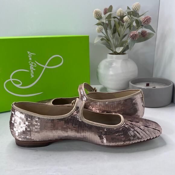 Sam Edelman Michaela Glamour Mary Jane Flats Gold Sequins Women's 10 Tried On - Picture 6 of 10